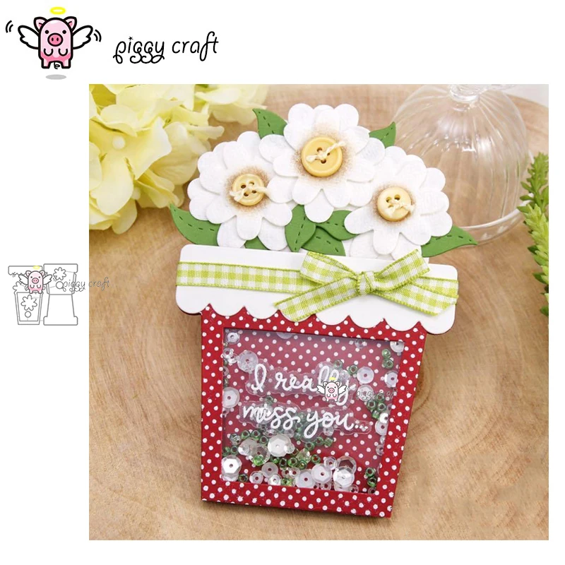 

Piggy Craft metal cutting dies cut die mold Flower pot shake card Scrapbook paper craft knife mould blade punch stencils dies