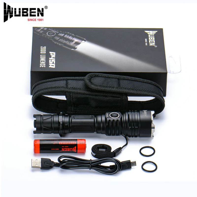 

Wuben P45R Micro-USB Rechargable Flashlight CREE-XHP35 max 2000 Lumen beam throw 370M Tactical Torch with 18650 li-ion battery