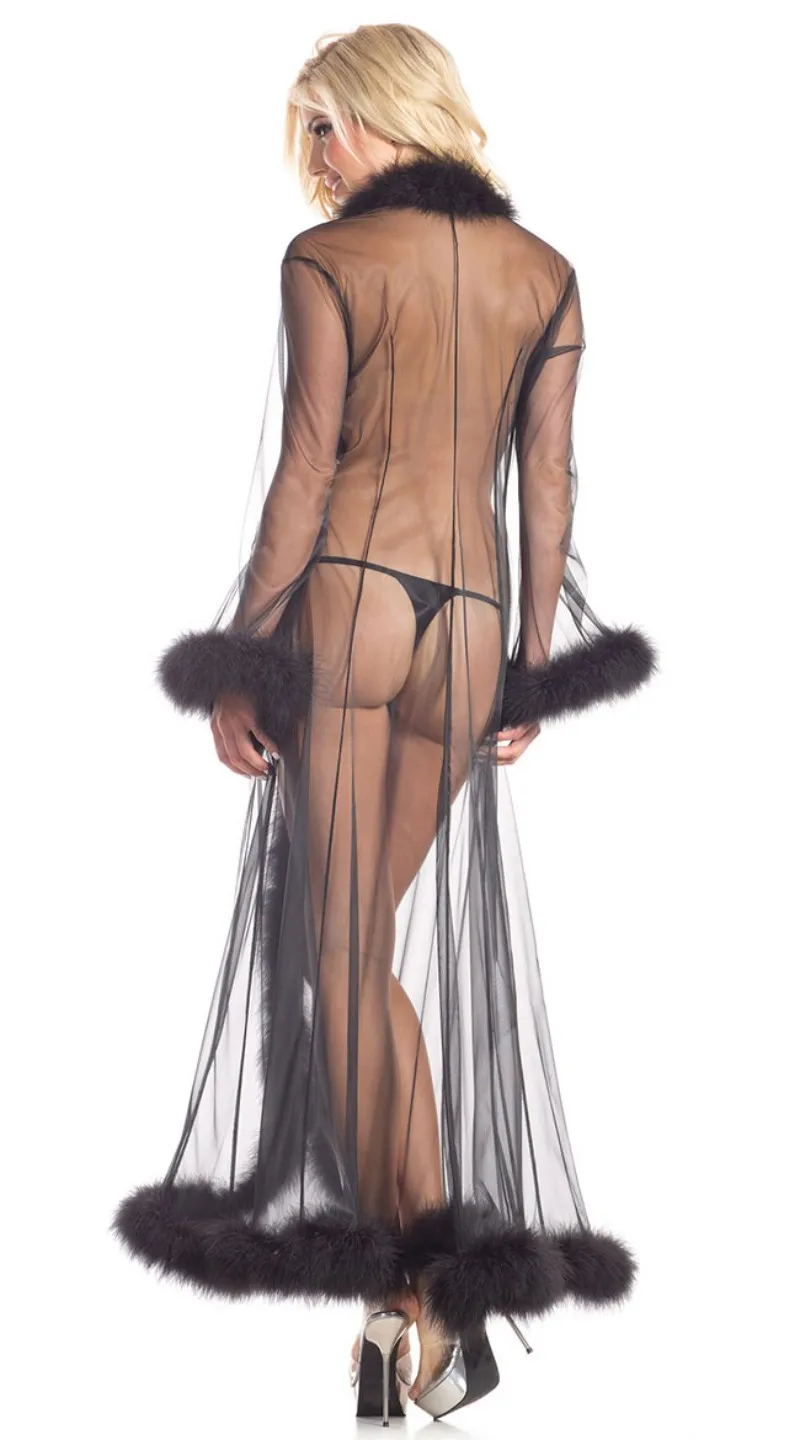 High Fashion Night Robe Custom Made Long Sleeve Feathers Plus Size Nightgowns Robes See Through Sexy Women Sleepwear