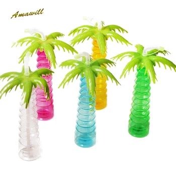 

Amawill 5pcs/lot Tropical Coconut Tree Fruit Juice Drink Straw Cup Hawaii Plastic Coconut Cups for Birthday Party Decor 75D