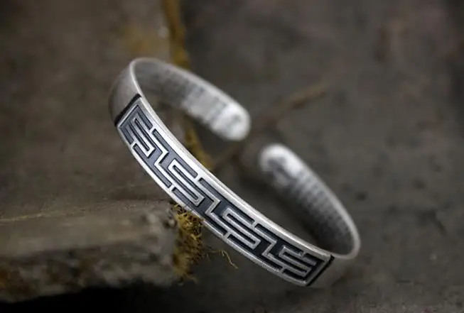 

Sterling S999 silver Bangles 999 Bangle fret vintage opening bracelet