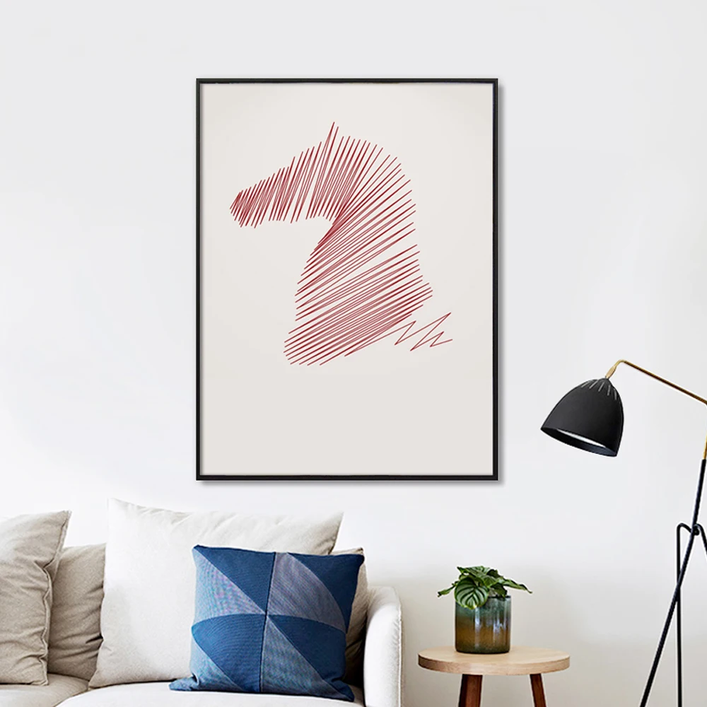 Абстрактный кривой лошадь портретный плакат Wall Art Печать холст Картина