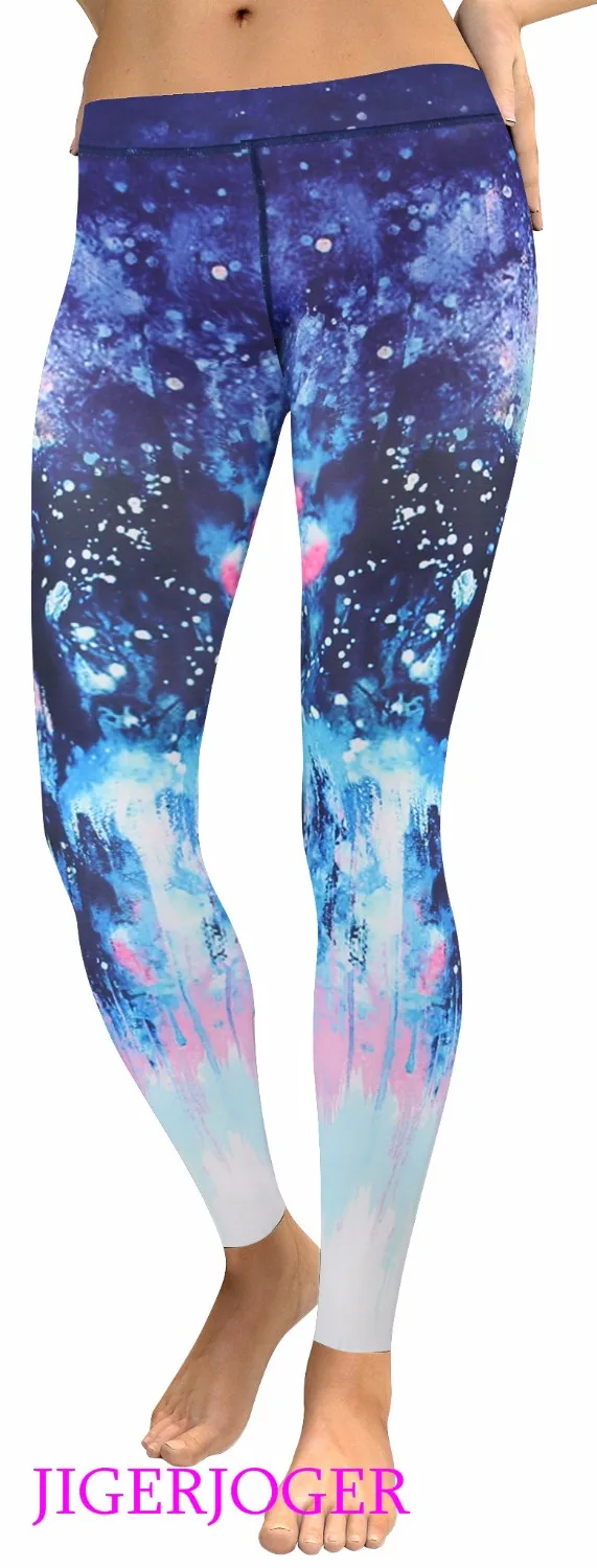 

JIGERJOGER Women's yoga Leggings Brand quality high Waistband Dark Blue paint Full length compression tight pants free drop ship