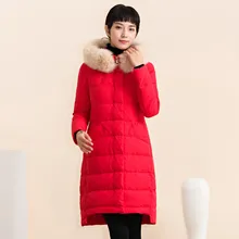KMETRAM зима 90% белый утиный пух пальто для женщин натуральный Лисий мех воротник с капюшоном Длинная Куртка женская толстая винтажная тонкая парка MY509