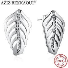 AZIZ BEKKAOUI Настоящее серебро 925 проба прозрачный CZ серьги в виде пера серьги для женщин Женские Романтические помолвки оптом Brincos