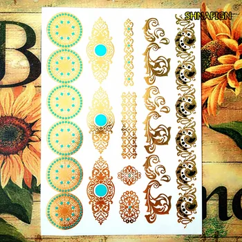 

SHNAPIGN 24 style Temporary Tattoo Body Art, Golden Hamsa Designs, Flash Tattoo Sticker Keep 3-5 days Waterproof 21*15cm