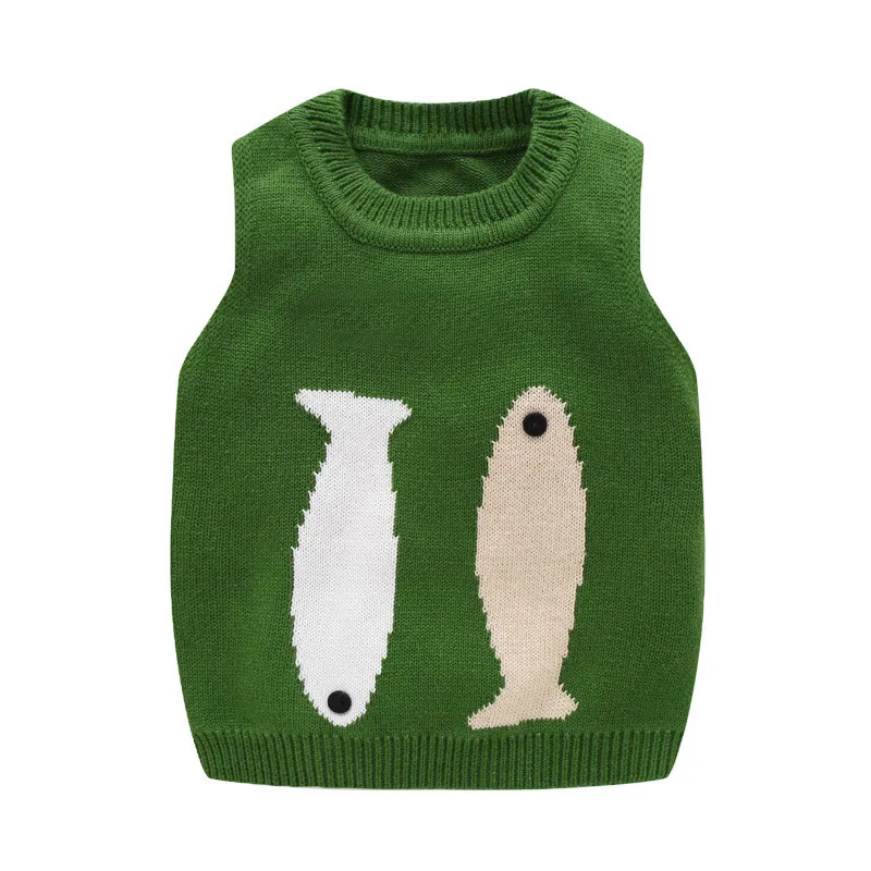 Fashion Baby Soft Knitted Cartoon Fish Sweater Vest For Boys Cotton