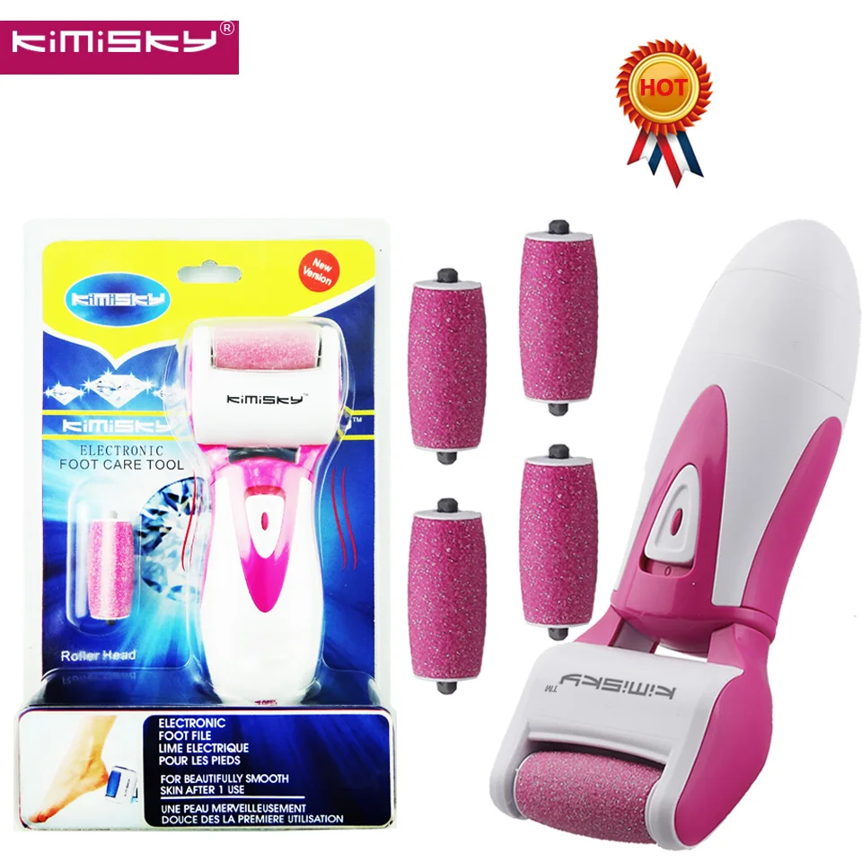 

KIMISKY RED Smooth Strong Electric Pedicure Tools Foot File Electric VS Scholls file Foot Care Tool 4 Roller Heads +Gift Box