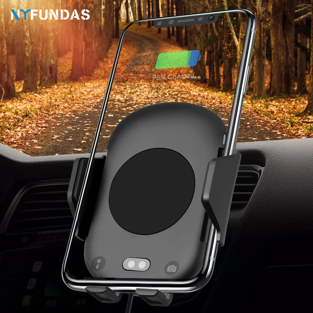 

NYFundas Qi automatic clamping wireless car charger mount phone holder stand for Samsung galaxy note 9 8 s9 8 chargeur induction