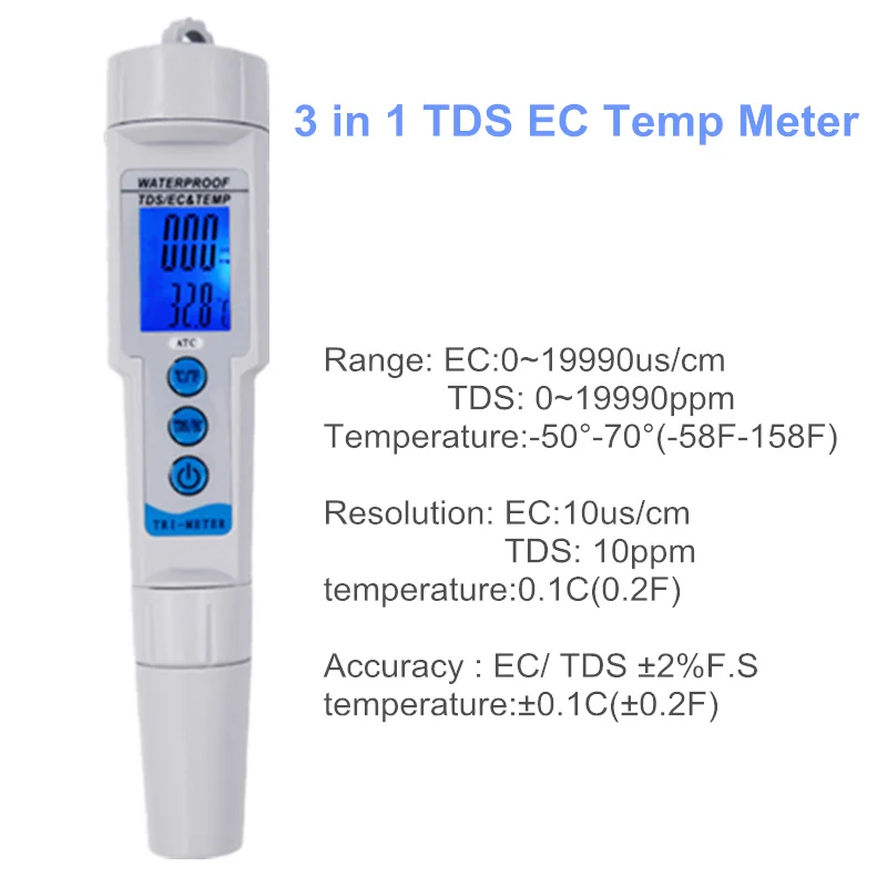 3 в 1 TDS метр водонепроницаемый фильтр для измерения качества воды анализатор чистоты Тестер EC TEMP-616 температура ATC скидка 24