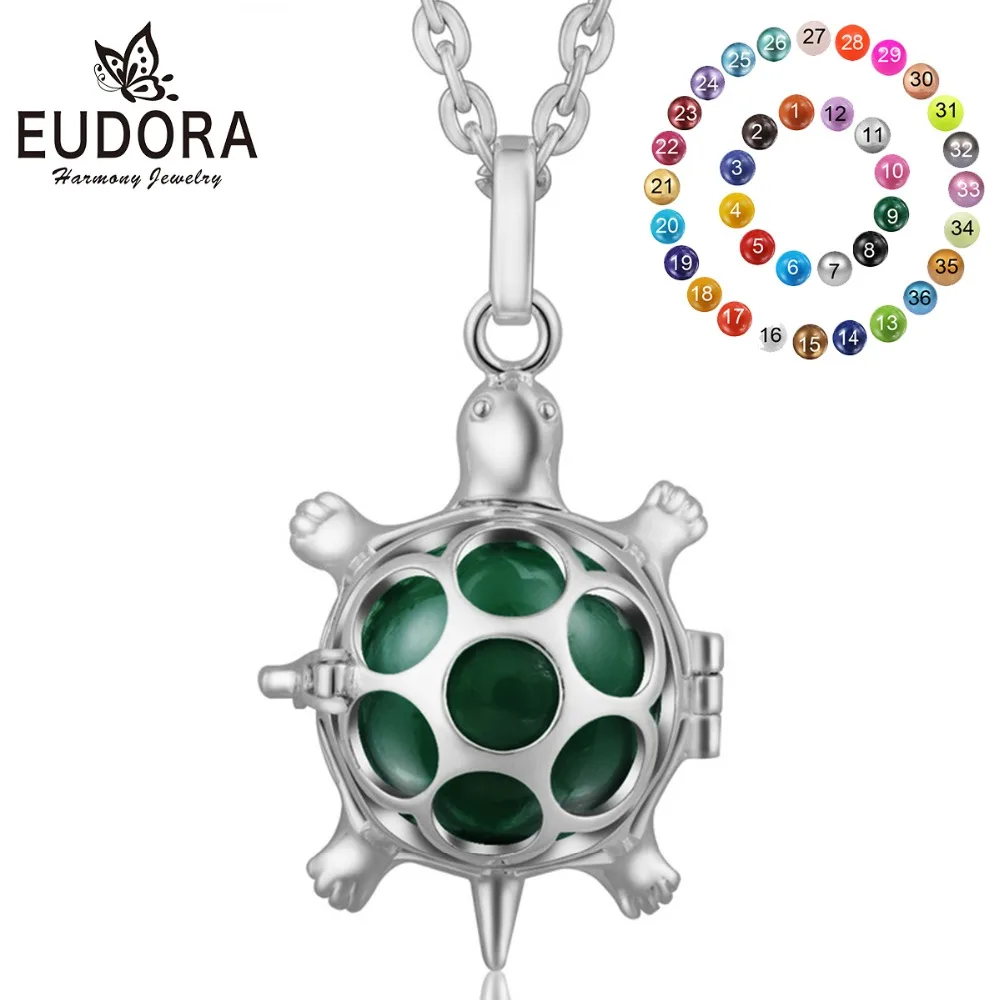 

Eudora Bola Pednant Silver Plated Copper Metal Tortoise Guardian Angel Caller Pendants Necklace with Colorful Chime Ball Jewerly