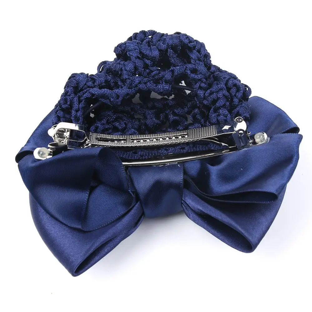 Satin Bow Barrette Stylish Floral Lace Official Lady Hair Clip Cover Net Tulle Bowknot Bun Snood 5