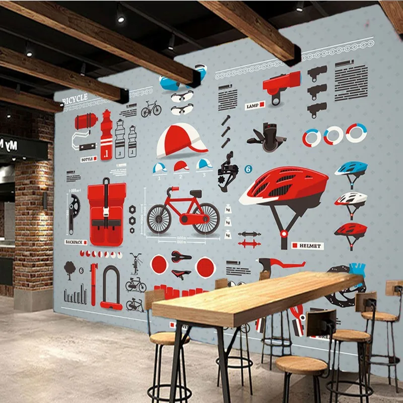 

3D photo wallpaper Modern hand painted red bike parts tooling background wall murals bedroom mall shop wallpaper mural