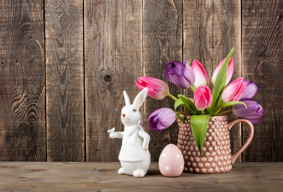 

Laeacco Flowers Bunny Easter Egg Wood Planks Scene Photo Backgrounds Vinyl Seamless Photography Backdrops Props For Photo Studio