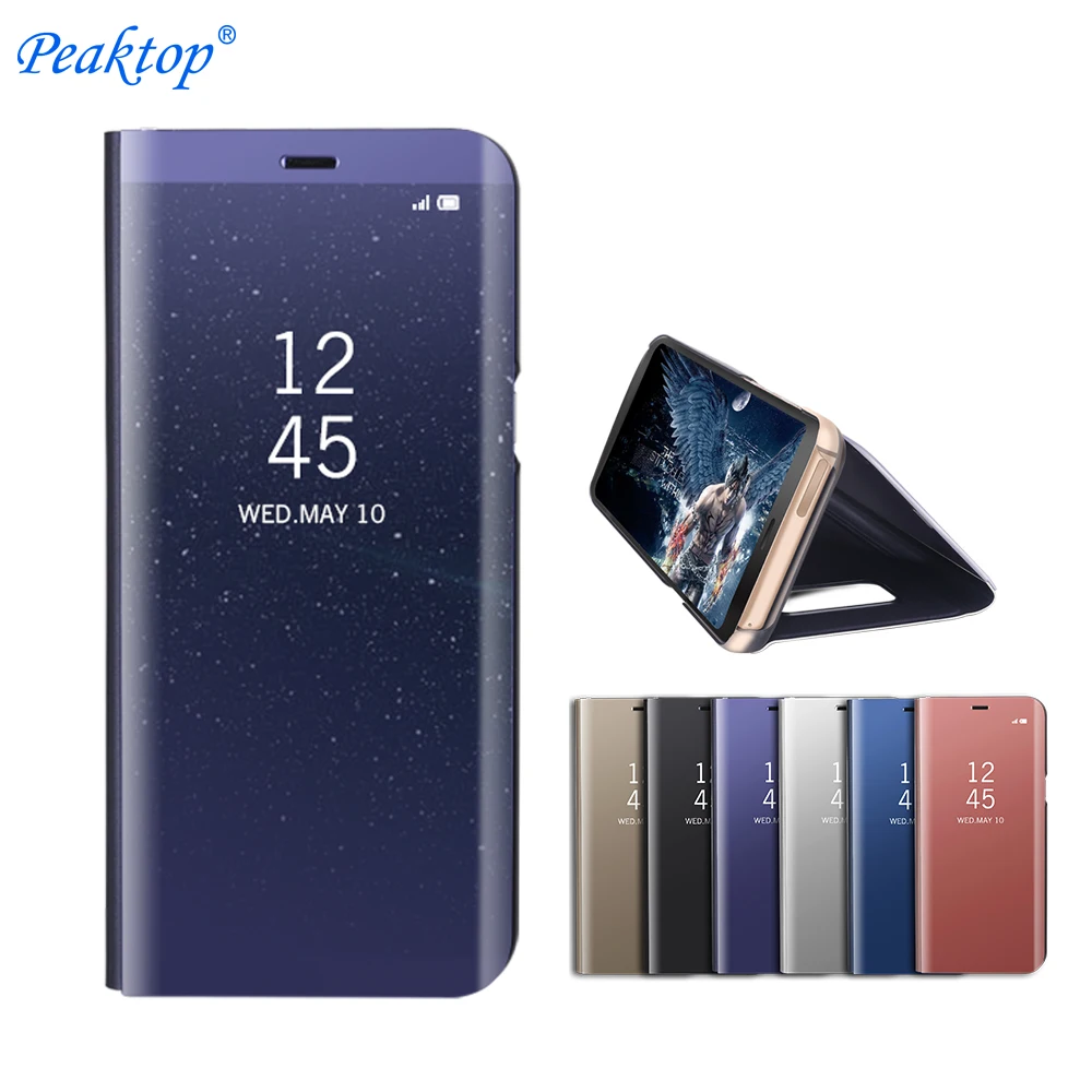 

For Samsung Galaxy S9 Plus S8 S7 S6 edge A8 2018 Case Luxury Flip Stand Clear View Smart Mirror Phone Cover For iphone X 8 7 6s