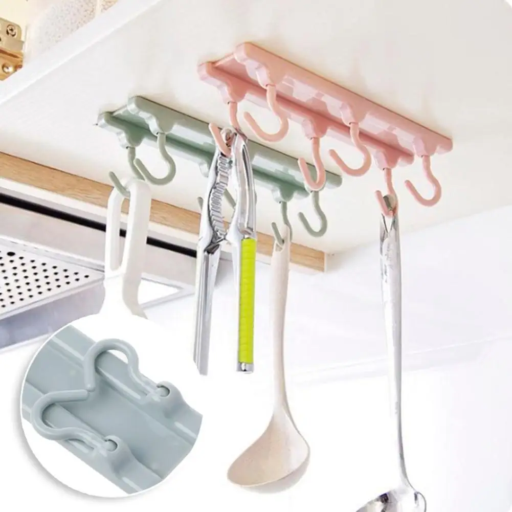 

Wall Cabinet 6 Hook Kitchen Organizer Towel Hanger Scarf Adhesive Storage Rack NEW Useful
