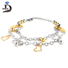 

Luxury Brand Female Woman Bracelets Bangles 22cm Length Hollow-out Heart Pendant Bead Metal Wristband Wedding Party Jewelry Gift