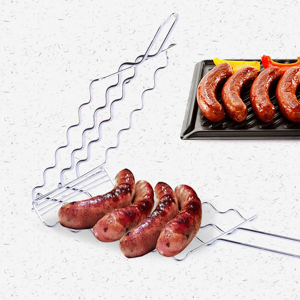 BBQ Barbecue Sausage Grilling Basket Hot Dog Rack Metal Mesh Baskets