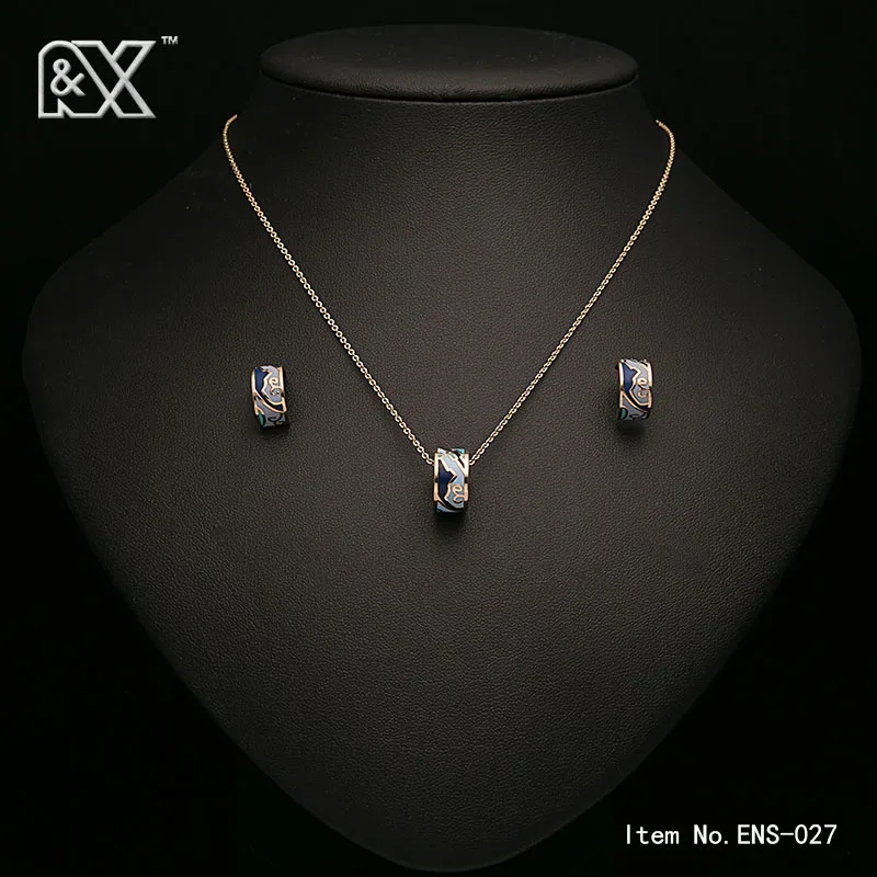R& X ювелирные изделия для девочек sieraden Дубай модные вечерние и романтические ожерелье/серьги африканские бусы из нержавеющей стали эмаль наборы для подружек невесты - Окраска металла: ENLS027