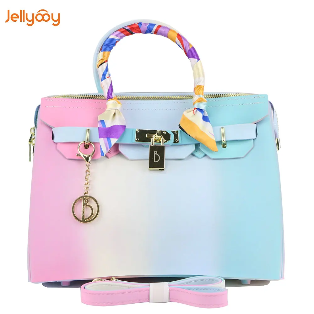 Jellyooy Beachkins Women's Zipper Handbags Matte Rainbow Color Candy