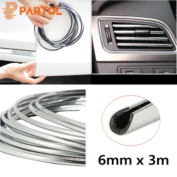 

Partol 2pcs 6mmx3m Chrome Mouldings Strip Auto Door Protection Trim Bumper Decorative Strips Adhesive Grille Impact Car Styling