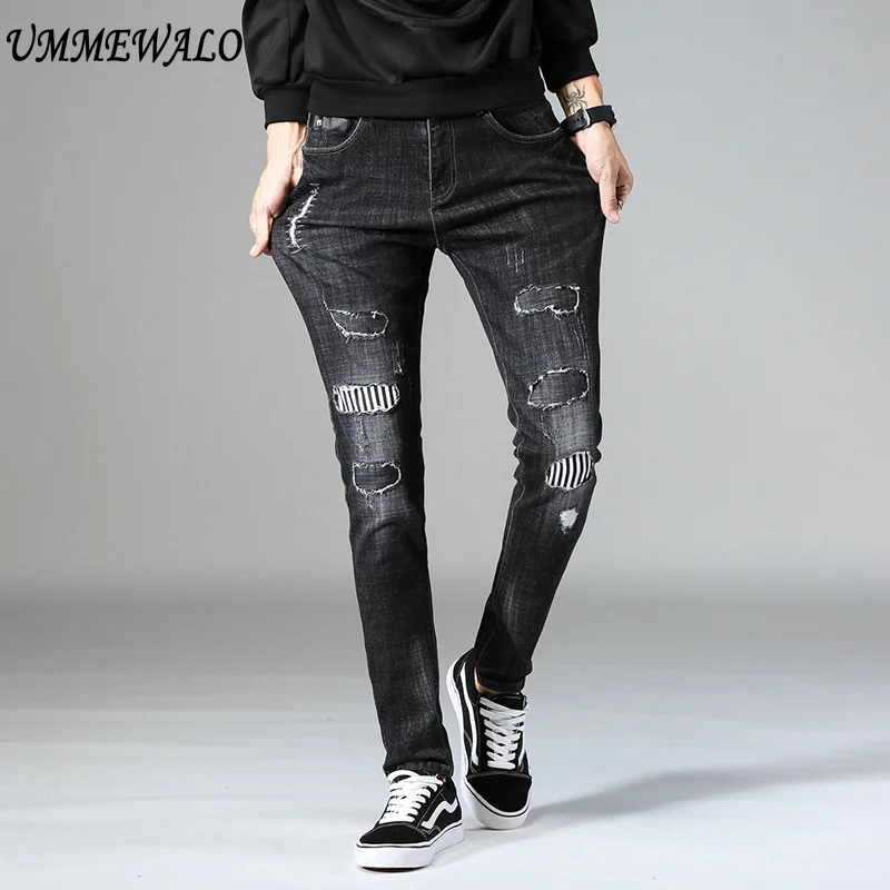 UMMEWALO Black Skinny Jeans Men Designer Casual Ripped Denim Jeans Cotton Stretch Slim Jean Male Quality Patchwork Jeans Homme UMMEWALO Black Skinny Jeans Men Designer Casual Ripped Denim Jeans Cotton Stretch Slim Jean Male Quality Patchwork Jeans Homme
