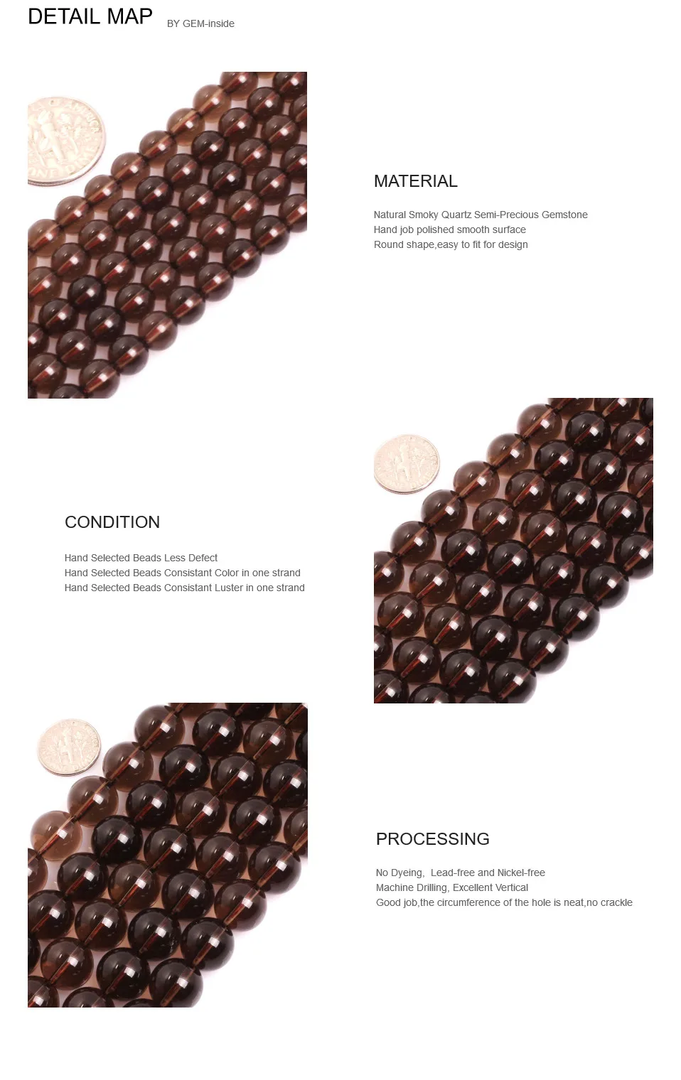 AAA класс круглые темно-коричневые прозрачные дымчатые кварцовые бусины натуральный камень DIY бусины для изготовления ювелирных изделий нить 1" 6 мм 8 мм 10 мм 12 мм