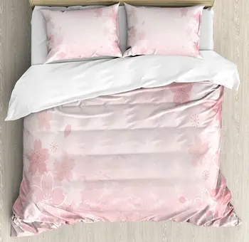 

Nature Duvet Cover Set Cherry Blossoms Pattern in Shabby Chic Style Flourish Themed Fashionable Artwork Print Bedding Set Pink