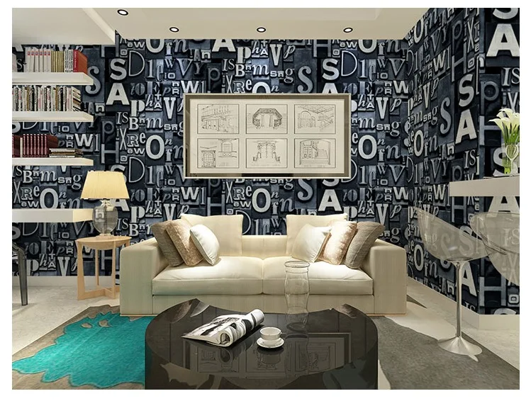 Colomac Ретро мода алфавитном 3D нетканые Гостиная обоев Водонепроницаемый спальня кафе ТВ фоне Декор стены бумаги
