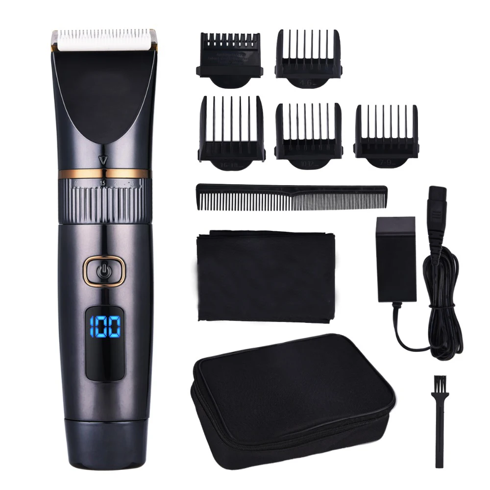 

Professional Waterproof Hair Trimmer LED Display Men's Haircut Cutting Machine Grooming Low Noise Clipper Titanium Ceramic Blade