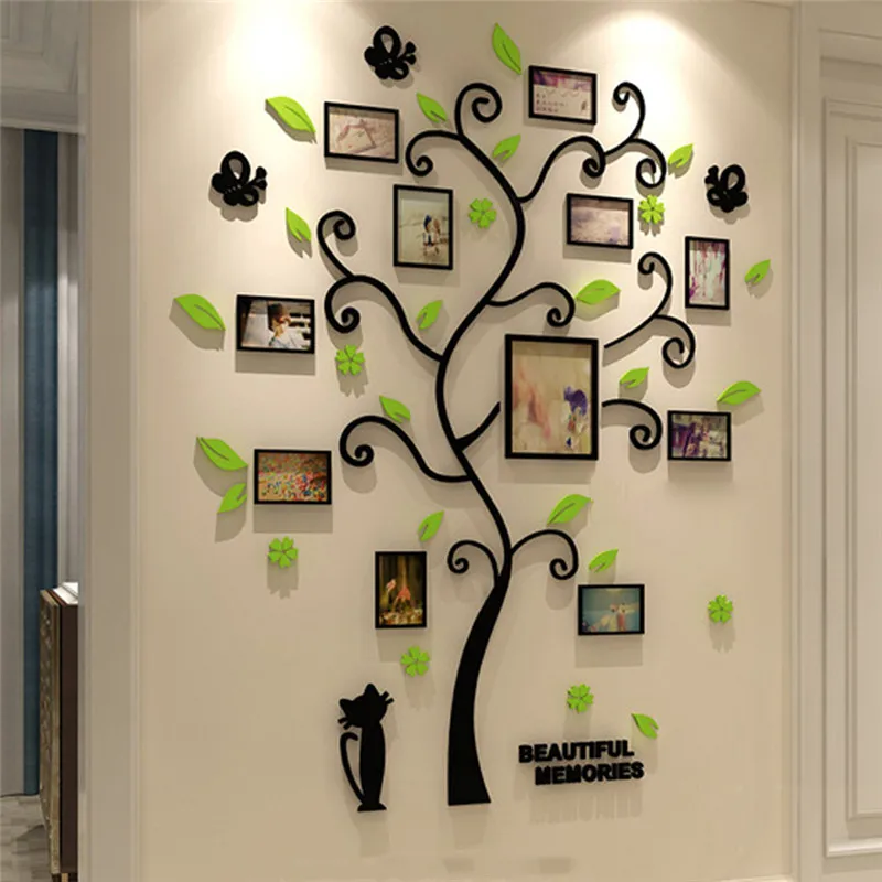 3D Tree Decal Sticker Acrylic Photo Album For Wall Sticker Tree Shape Decoration Stickers Home Decor Wall Poster Hanging - Цвет: Light Green