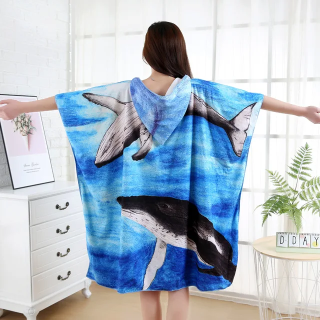 Shark Turtle Animal Printed Changing Robe Bath Towel Adult Hooded Beach