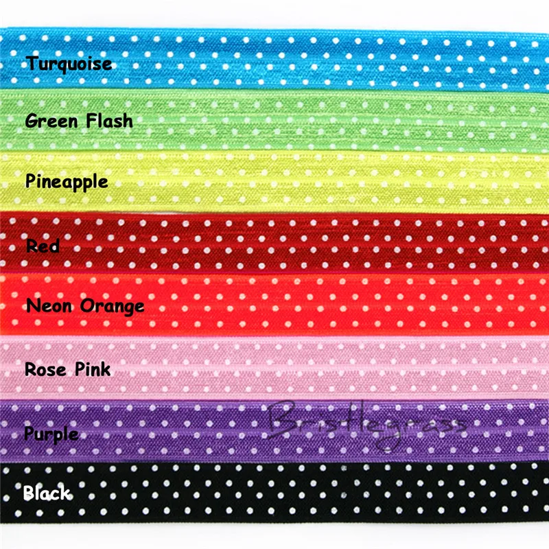 

BRISTLEGRASS 8 Yard 5/8" 1.5cm Polka Dot Print FOE Fold Over Elastics Spandex Bands Kid Hair Tie Headband Dress Sewing Lace Trim