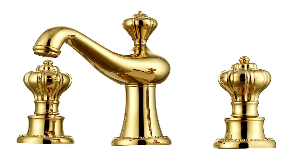 

Free ship New Modern 3 Pcs 8" Widespread Bathroom washbasin Sink Faucet mixer tap Gold Color Crown handles Classic style