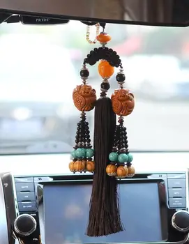 

Jade lotus car rear view mirror maitreya peach wood hand-carved buddhist pendant in and out of safe car crafts Home