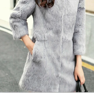 Женское меховое пальто новое пальто из натурального кроличьего меха длинное меховое пальто с длинным рукавом пальто из натурального меха зимняя куртка для женщин - Цвет: gray