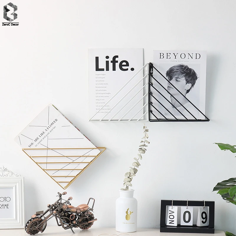 

Metal Gold Storage Basket Vogue Modern Elegant Nordic Graceful Net Iron Wall Magazine Newspaper Book Organizer Storage Basket
