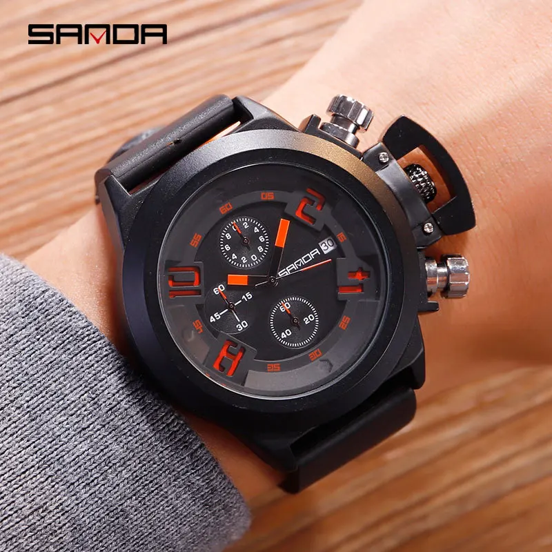 

Sanda Men Wristwatches Resin Watch Belt Large Dial Fashion Waterproof Men's Quartz Watch With Calendar relogio masculino 2019