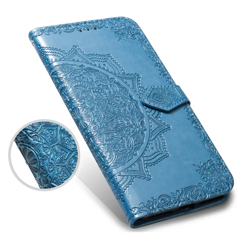 Кожаный чехол-книжка с объемным цветком для huawei P Smart Z чехол huawei P Smart Plus PSmart чехол-кошелек для телефона ТПУ задняя крышка - Цвет: Синий