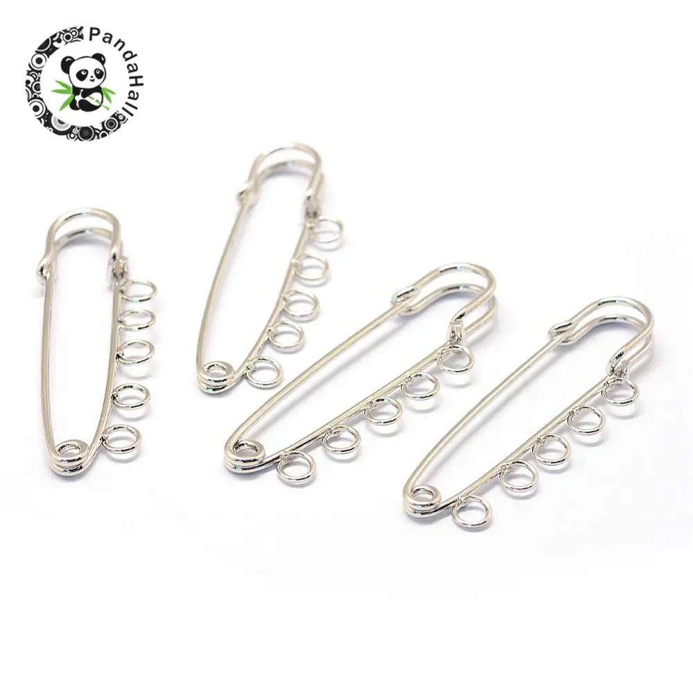 Iron Safety Brooch Findings, Kilt Pins, Platinum, 50x16