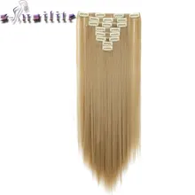 S-noilite 24″ 8 Pieces/set Long Striaght 180g Clip in on Natural Hair Extensions Full Head Real Synthetic 18 Clips ins for human