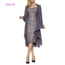 Elegantes Novias Vestidos de Madre para Bodas con Chaqueta Sirena Cariño Gasa Encaje hasta la Rodilla Fiesta Vestido Formal Vestido Elegantes Novias Vestidos de Madre para Bodas con Chaqueta Sirena Cariño Gasa Encaje hasta la Rodilla Fiesta Vestido Formal Vestido
