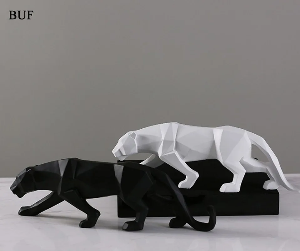 

BUF Modern Abstract Black Panther Statue Resin Ornaments Home Decoration accessories Gift Geometric Resin Leopard Sculpture