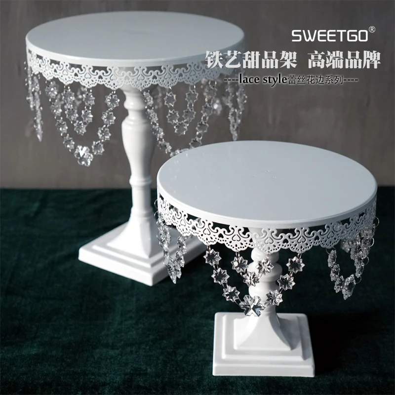 

1 Pcs Wedding Decorative Iron Beaded Cake Stand White Color With 10" & 12" Top