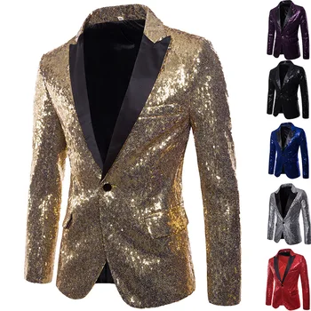 

Presided over 2020 black brought gold sequins suit men's clothing fashion MC studio suit