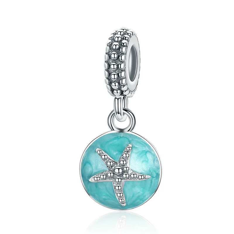

Summer Collection 925 Sterling Silver Clear CZ Starfish & Sea Green Enamel Pendant Charm fit Bracelet Jewelry S925 SCC136