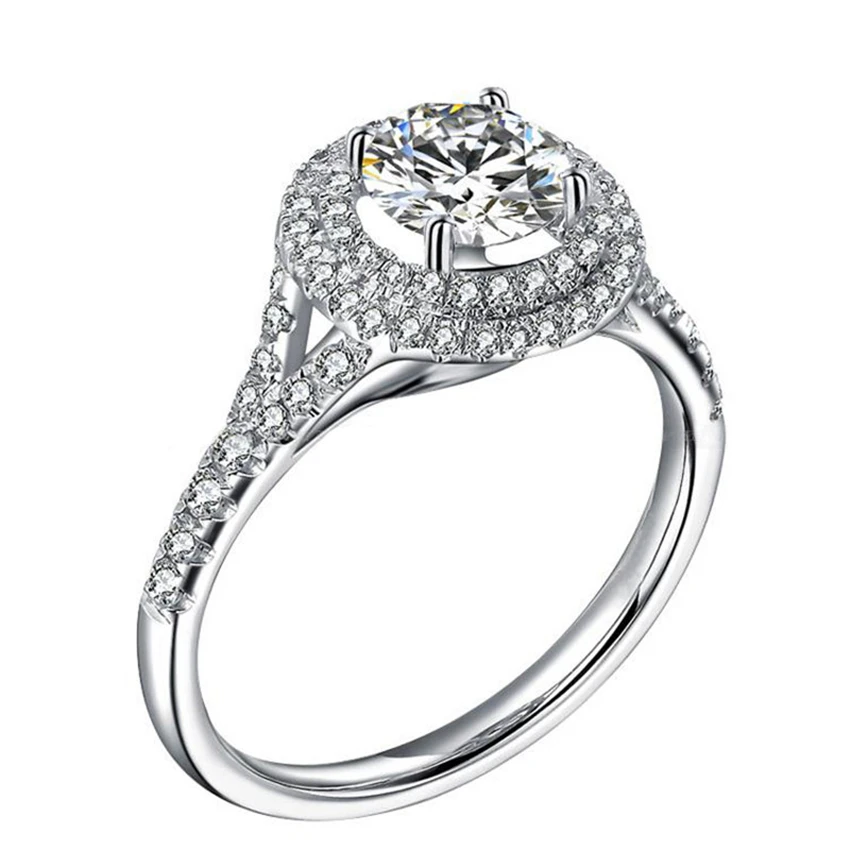 

Filigree Jewelry 1Ct Synthetic Diamonds Ring for Her Wedding band Solid 925 Sterling Silver Ring White Gold Color
