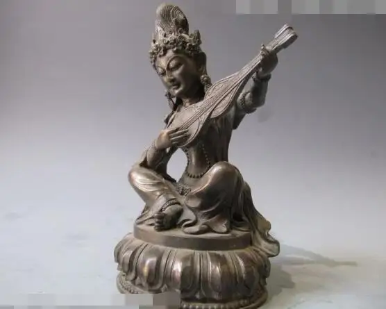 

S06344 Tibet Buddhism pure bronze Copper lute Fairies Kwan-yin Guan yin Buddha statue