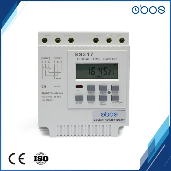 Трехфазный программируемый таймер марки OBOS 415VAC 25A din с 16 кратным