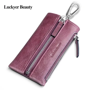 

LUCKYER BEAUTY Genuine Leather Car Key Wallets Fashion Key Holder Key Case With Coin Purse Housekeeper Keys Organizer Female
